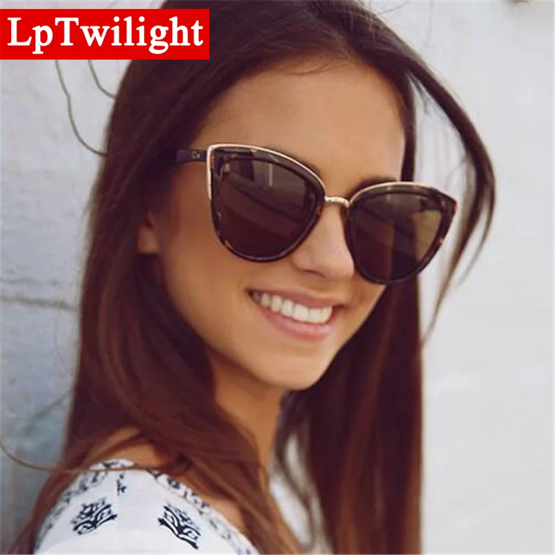 

LpTwilight Fashion Cateye Sunglasses Women Vintage Metal Eyewear For Women Mirror Retro Shopping Oculos De Sol Feminino UV400