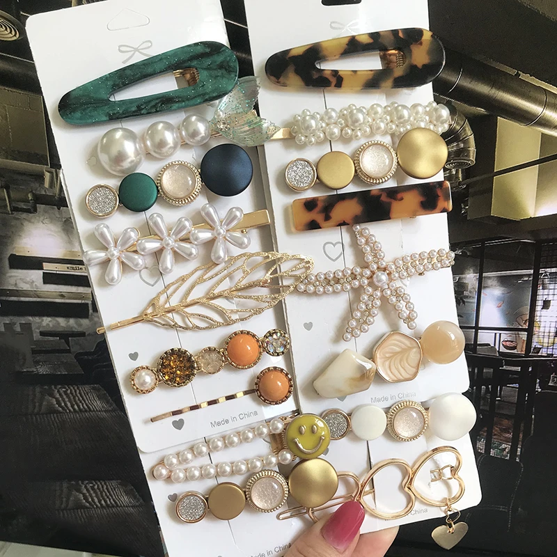 

New Fashion 3/4pcs Set Pearl Hair Clip For Women Korean Hairpin Geometric Crystal Hair Barrettes Girl Hair Accessories Hairgrip