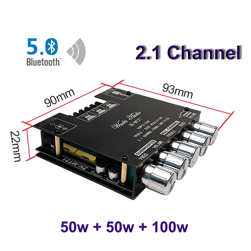 Плата усилителя мощности сабвуфера 2*50 Вт + 100 с Bluetooth 5 0 2 1 каналов класс D домашний