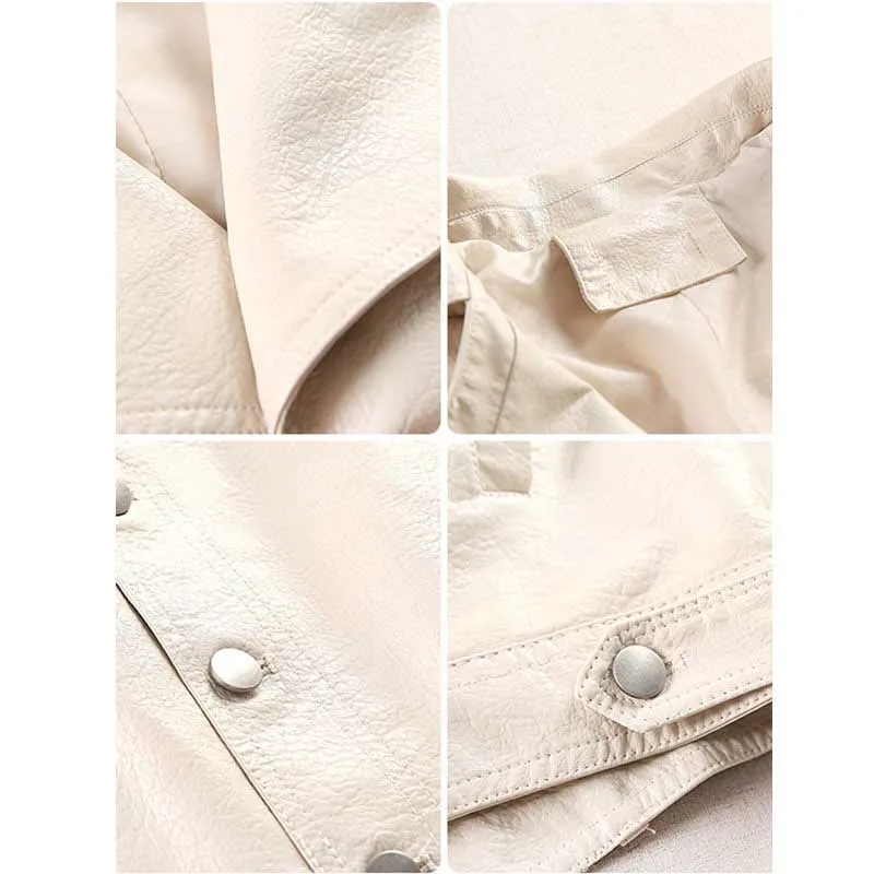 Осенняя куртка из искусственной кожи Женская свободная однобортная блестящая с