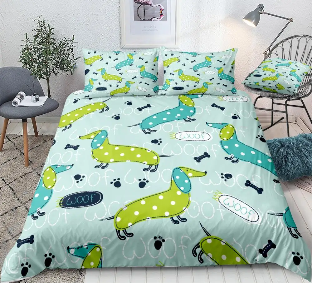 Набор пододеяльников в стиле такса сине зеленый комплект постельного белья для