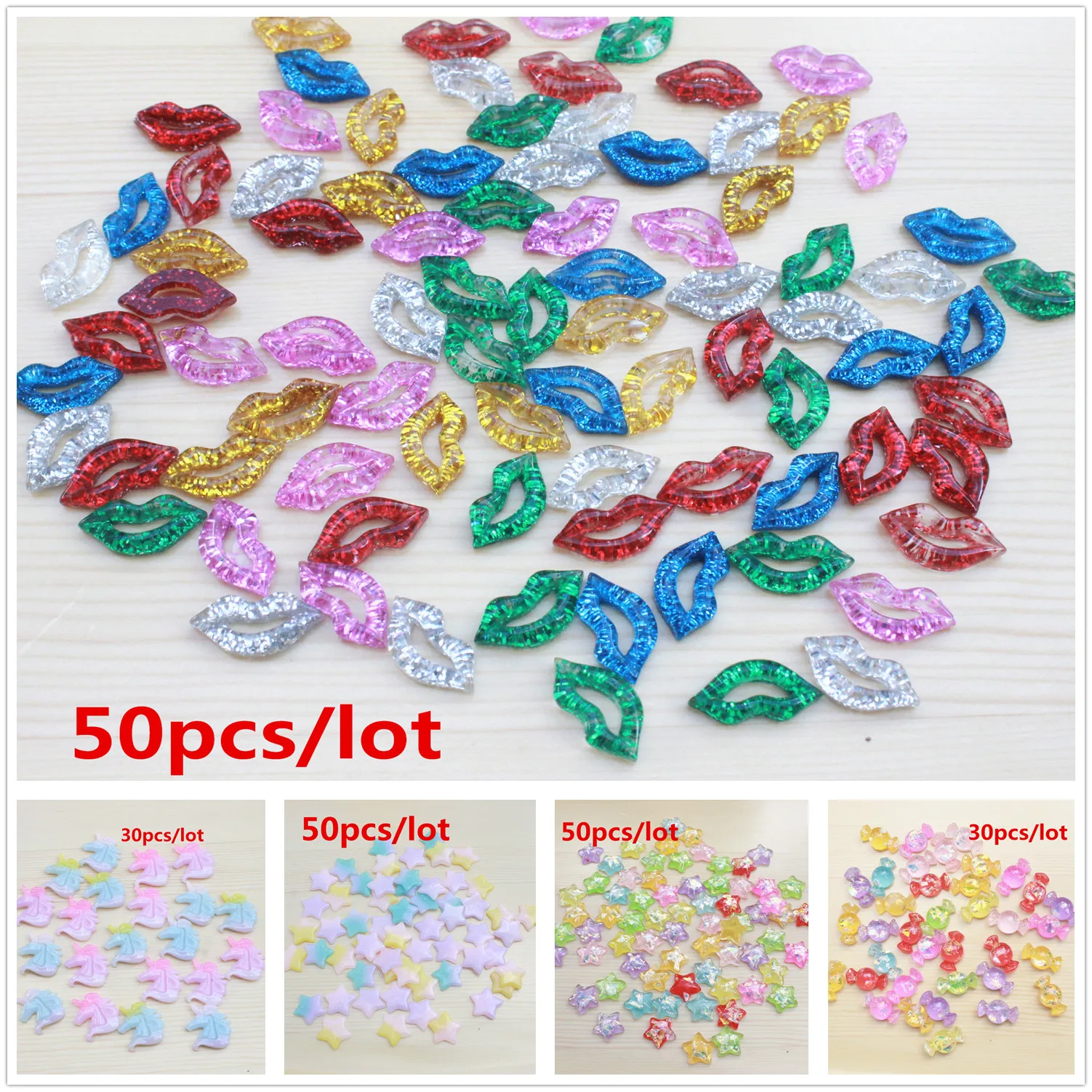 

kawaii flatback resin star candy with glitter mix colors resin cabochons accessories
