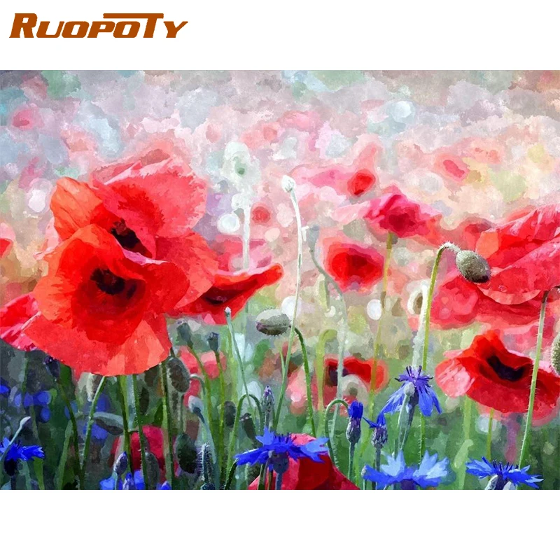 Рама RUOPOTY абстрактные красные цветы сделай сам живопись по номерам Раскраска