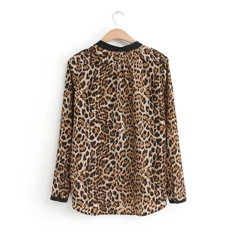 Leopard Print Women Blouse Long Sleeve Chiffon Fabric Blouse V-neck Lady Office Shirt Tunic Casual Loose Tops Plus Size Blusasp5 6