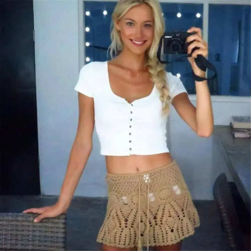 Женское вязаное бикини с высокой талией юбка сексуальное расклешенное платье