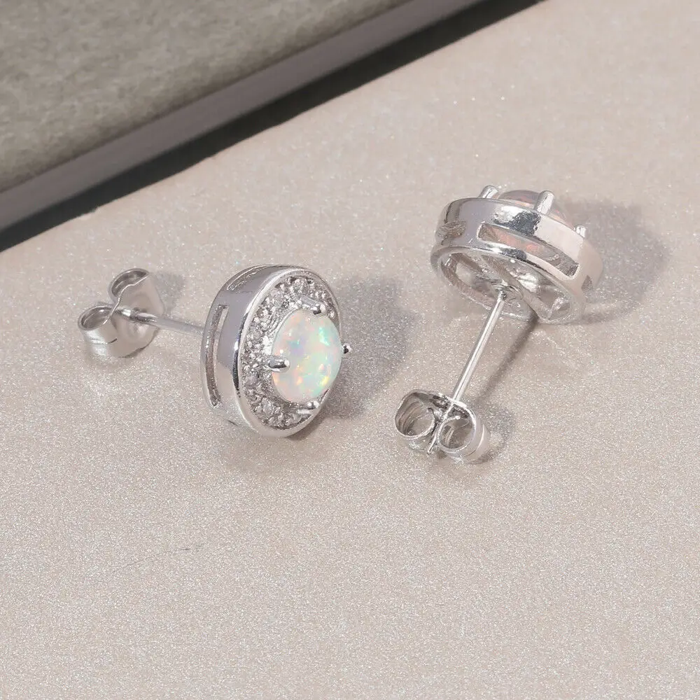 Женские серьги пусеты CiNily с белым огненным опаловым фианитом опт и розница 10 мм