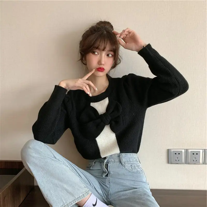 

Sweater women's loose Pullover wear autumn winter 2020 new bowknot long sleeve top knitting bottoming fashion