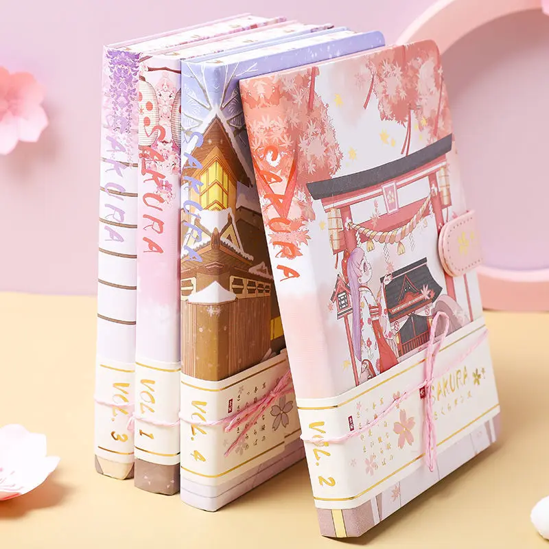 

Notebook Kimono Girl Magnetic Buckle Book Small Fresh And Thick Diary Book Student Color Page Girl Heart Hand Book Kawaii Diary