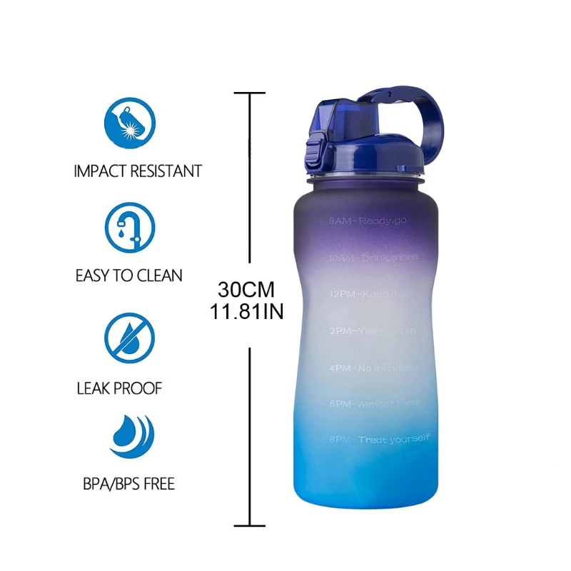 

Разноцветная градиентная большая емкость 2000 мл, Спортивная бутылка с соломинкой портативная герметичная уличная чашка для фитнеса Питьева...