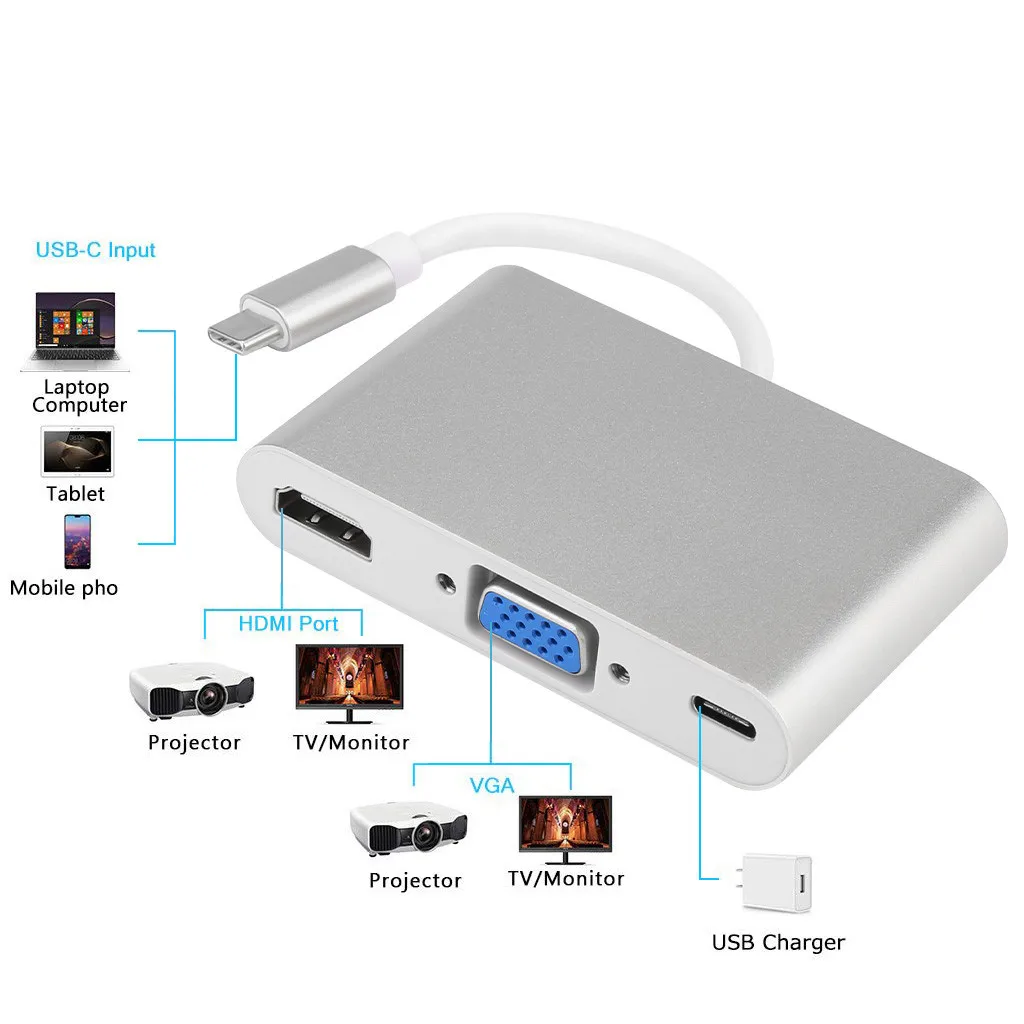 OMESHIN концентратор USB Type C к 3 0 HDMI VGA аудио адаптер 5 в 1 многопортовый конвертер Тип