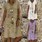Женское хлопковое платье с вышивкой, короткое повседневное пляжное платье большого размера с короткими рукавами и V-образным вырезом, размера плюс