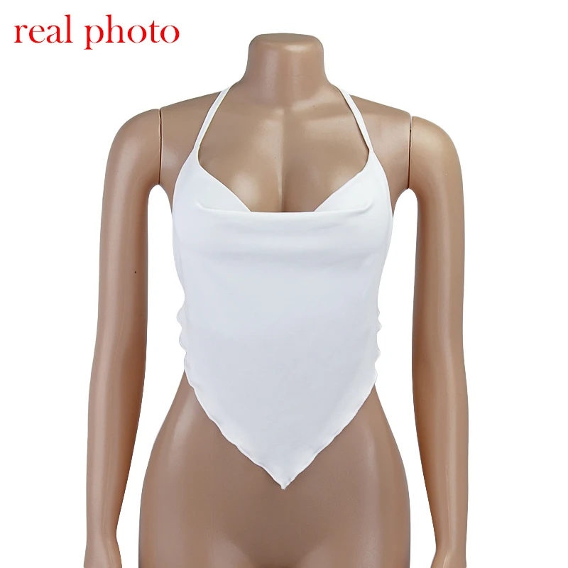 

Cryptographic White Sleeveless Sexy Halter Rhombus Crop Tops for Women Rave Festival Backless Lacing Cropped Feminino Tops