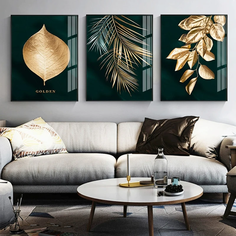 Gold Leaf Canvas Abstract Paintings Wall Art Posters and Prints Decorative Pictures for Living Room Nordic Cuadros Home Decor | Дом и сад