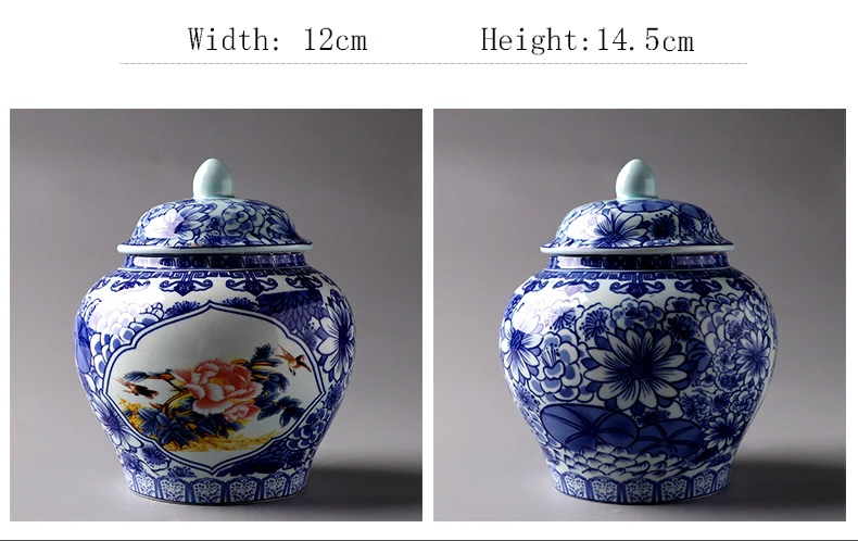 Китайская Ретро чайная банка сине-белая фарфоровая с крышкой Средний