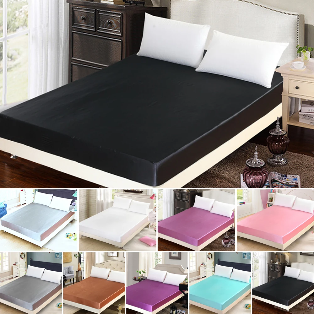 Атласная шелковая простыня на эластичном однотонном матраце протектор простыни