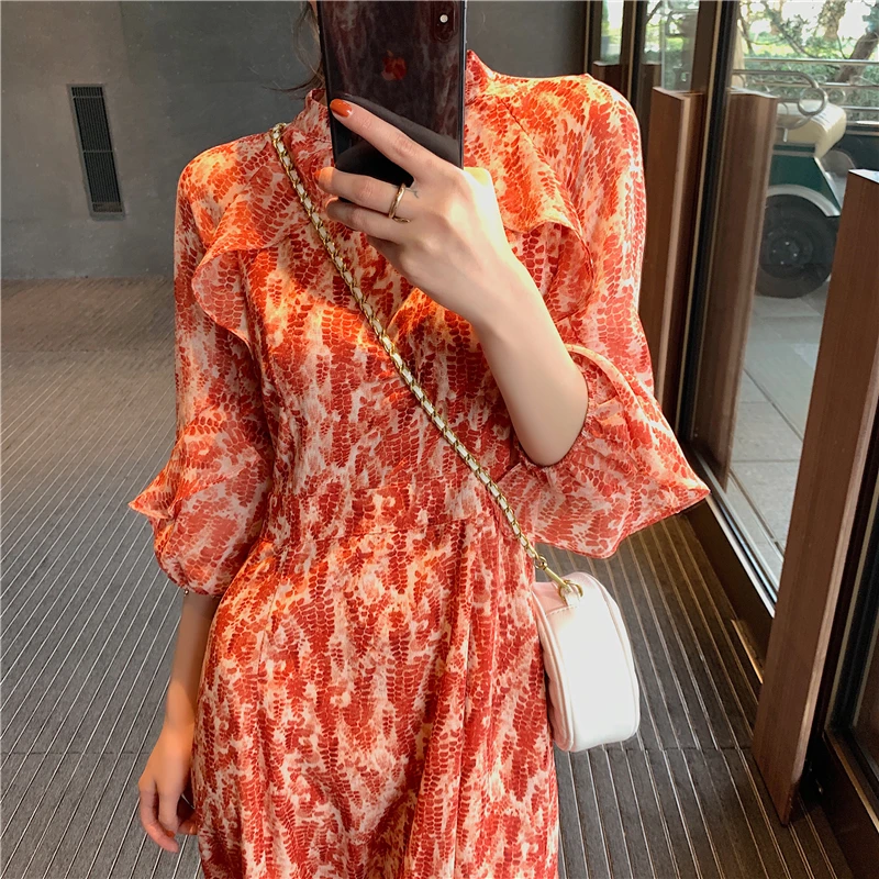 Женское винтажное платье миди с цветочным принтом элегантные вечерние платья