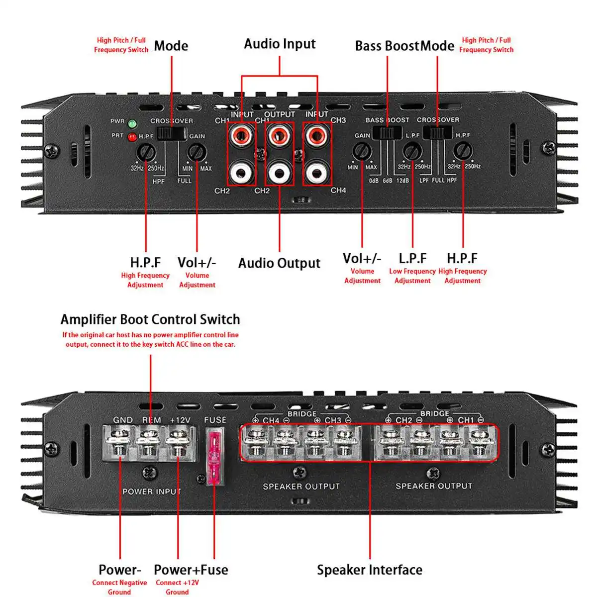 6800W Автомобильный домашний аудиоусилитель мощности 4 канала 12V Цифровой усилитель для сабвуфера в автомобилях.