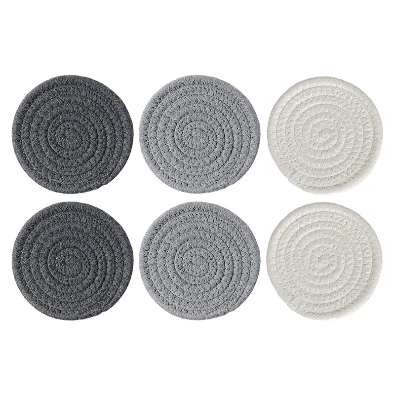 

6 Packs Round Coasters for Drinks,Vintage Woven Coaster Set ​for Table Protection,Fabric Coasters Heat-Resistant