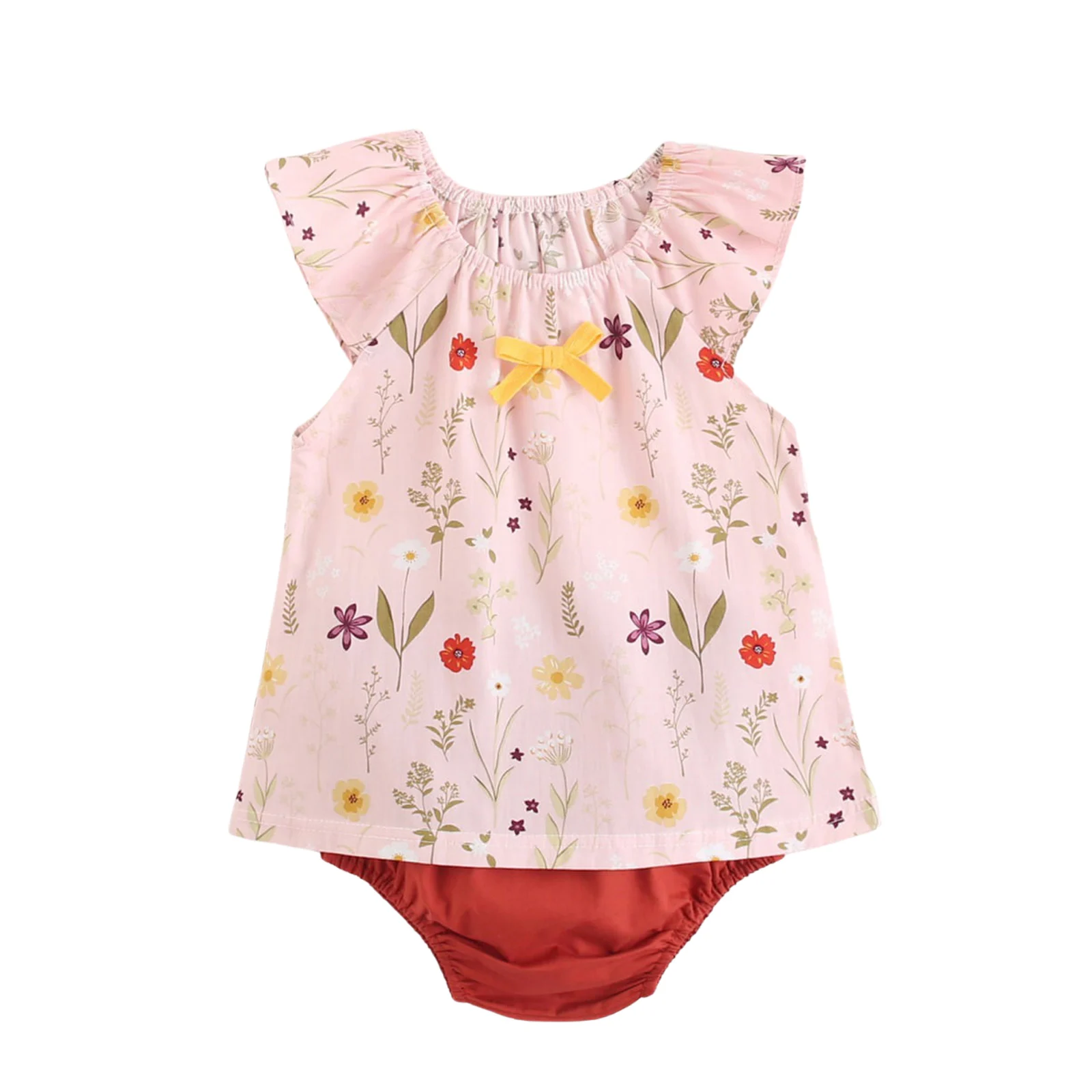 

Костюм из футболки и шортов для маленьких девочек, топы с рукавами-летячими цветами и однотонные треугольные короткие брюки, комплекты детс...