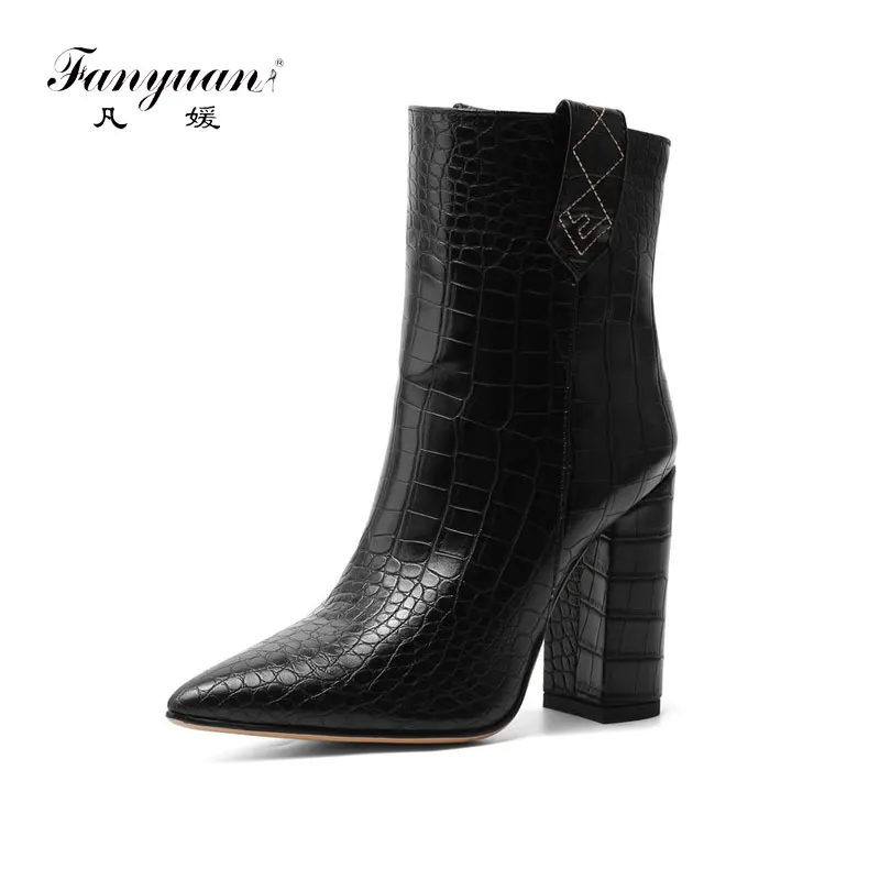 Женские ботинки из искусственной кожи fanyuan ботильоны на высоком каблуке модные с