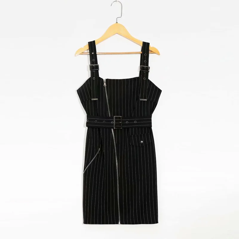 

EAYUCU Sexy V neck Striped Dress Women 2020 Summer Bodycon Dresses Sexy Club Sleeveless Short Zipper Belt Dress Ladies D424