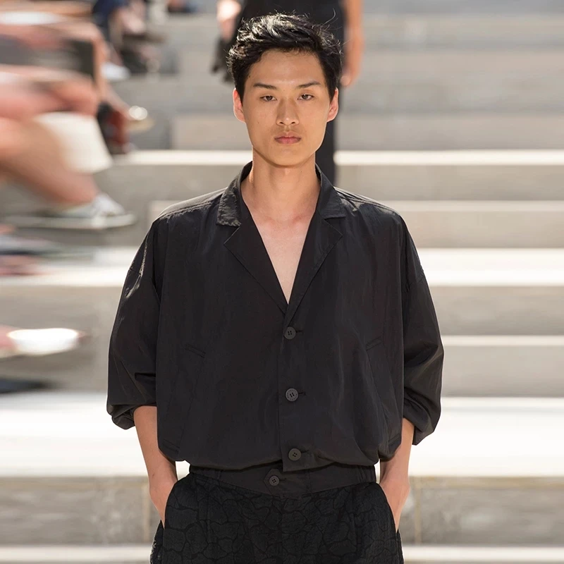 

Мужская рубашка с длинным рукавом, простая повседневная рубашка с кубинским воротником и индивидуальным карманом, лето 2021