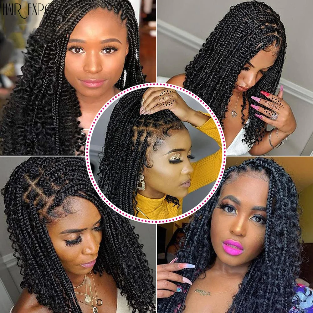 14"20"Synthetic Goddess Box Braids Crochet Hair With Curly End Bohemian Omber Braiding Hair Extensions Messy Black Brown Blonde images - 6