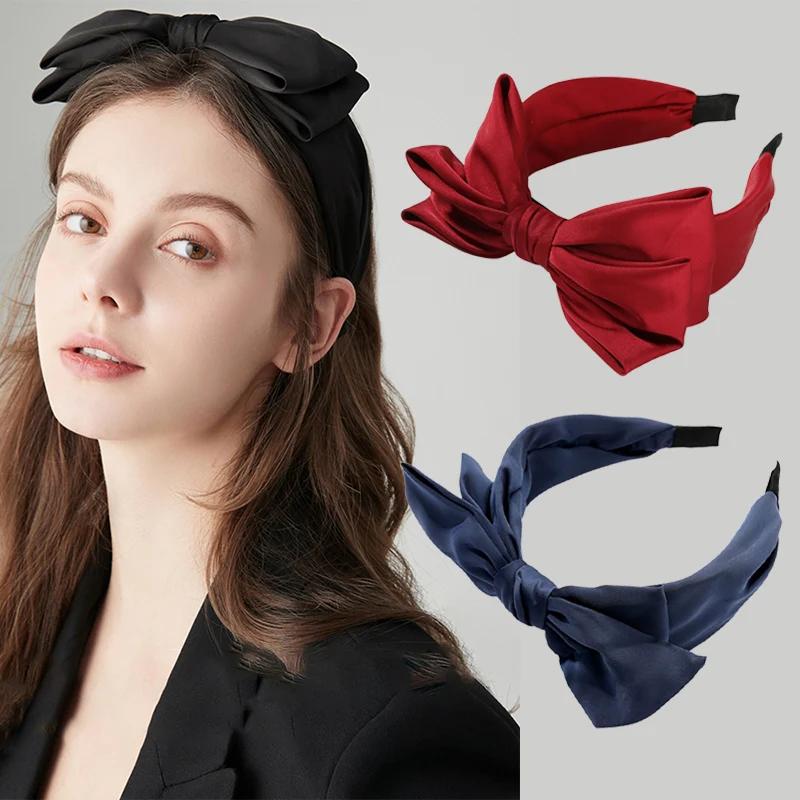 

Double-layer Bow Headband Solid Satin Bow Hairband Wholesale Female Fashion Knotted Hairband Women Wide Tiara Hair Accessories