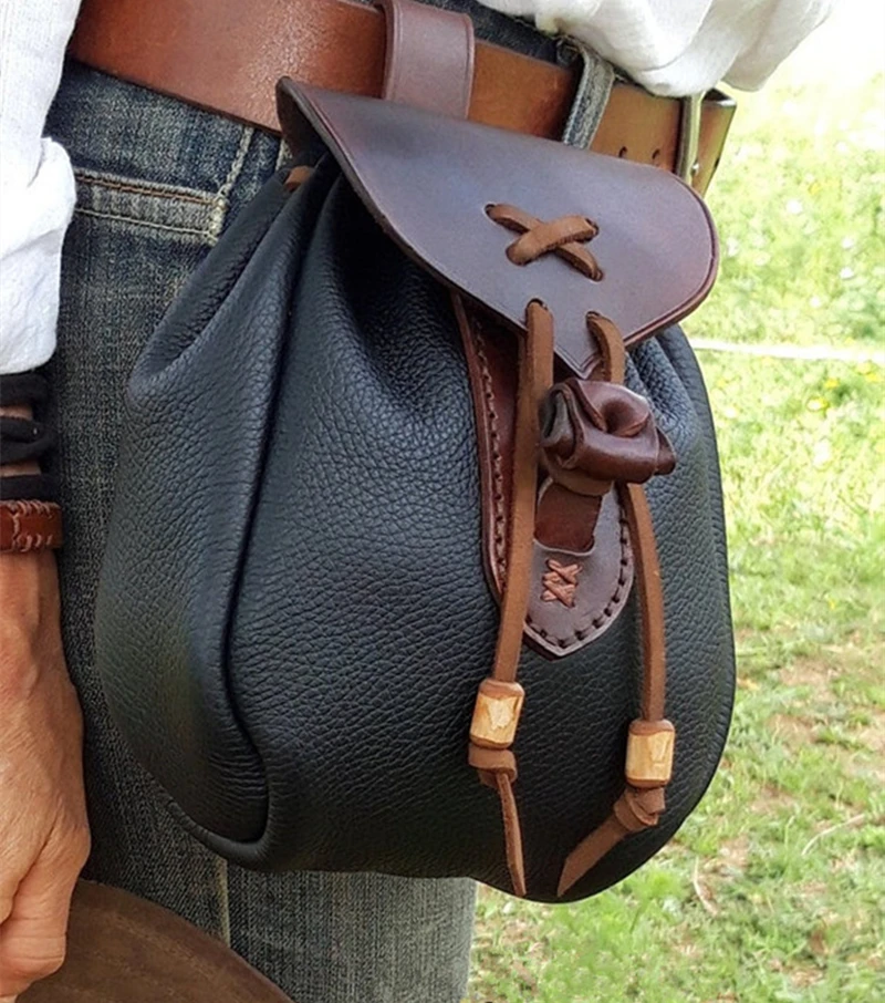 Кожаный кошелек на шнурке в средневековом стиле викингов маленькая сумочка с