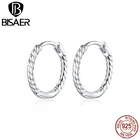 Женские серебряные сережки-гвоздики BISAER, скрученная волна, ювелирное изделие из настоящего скрученного серебра, ювелирные изделия, ECE841