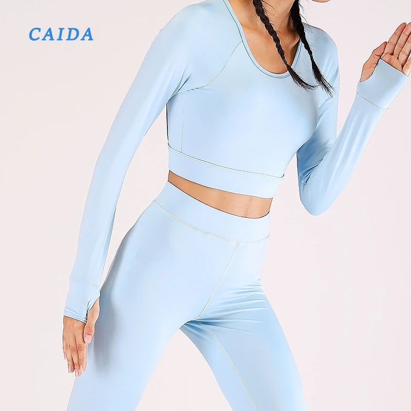 

Женский спортивный костюм CAIDA, элегантный топ и штаны, повседневный спортивный костюм для фитнеса из двух предметов, 1 комплект, 2020