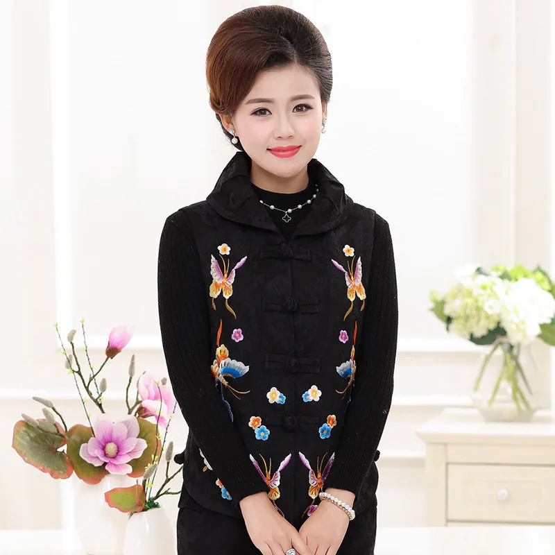

Middle-aged and elderly vest women waistcoat ethnic style embroidered shirt vest mother short cropped vest coat