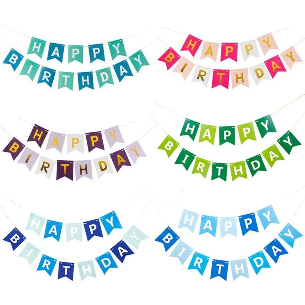 

Happy Birthday Pull Flag Hot Stamping Letters Fish Tail Bunting Party Banner Party Decoration Supplies Atmosphere Layout