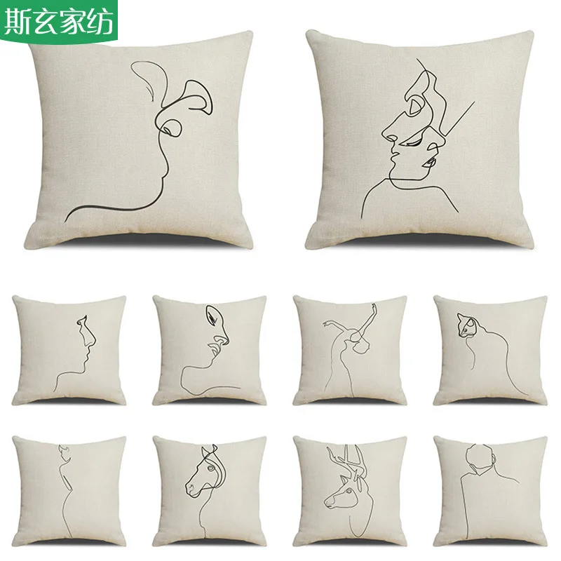 

Simple figure geometric line linen pillow cover sofa office pillow back cushion cover 45 * 45cm popular household products