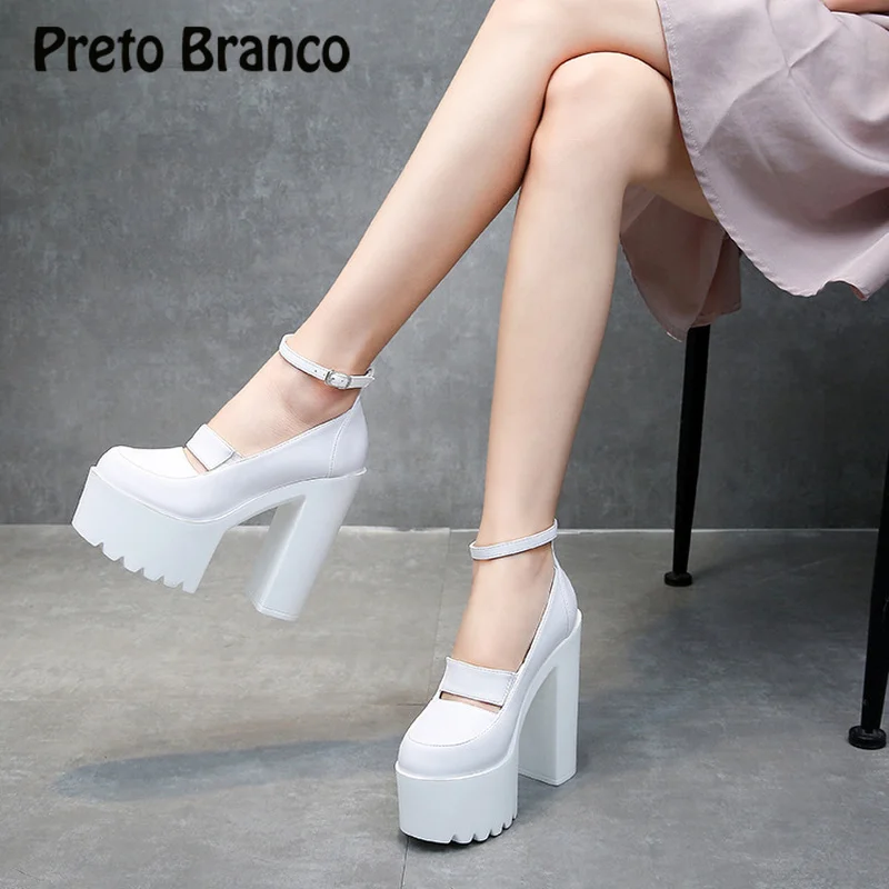 

PRETO BRANCO 2021 White 14.5CM Thick Heel Hate High Sandals Waterproof Platform Thick Heel Shoes Runway Model Catwalk Shoes ZYW