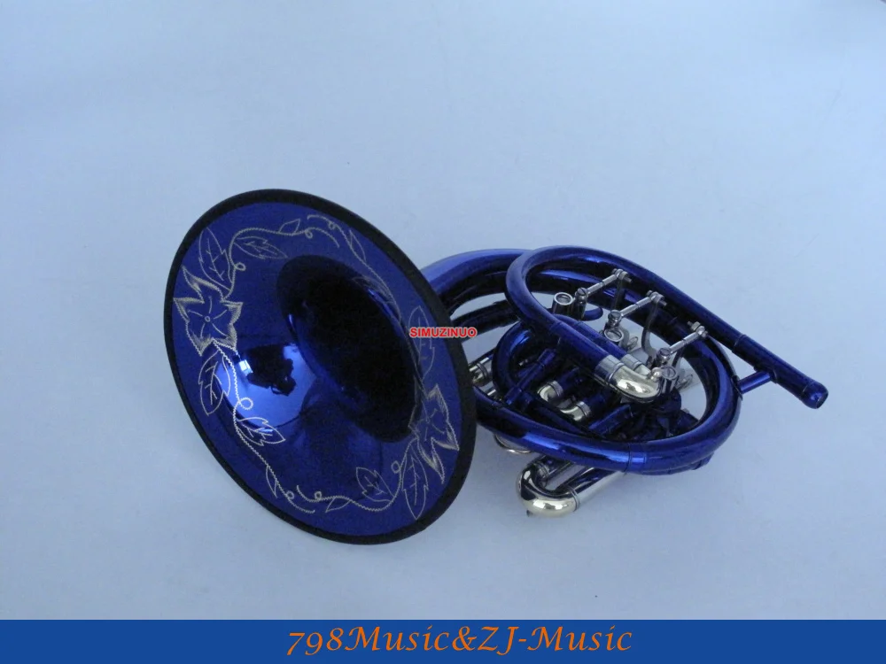 Синий мини рог гравировка колокольчик Bb Карманный с чехлом Бесплатный Рог