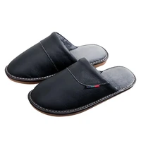 mens leather slippers home waterproof soft sole shoes winter plush warm indoor non slip unisex slippers
