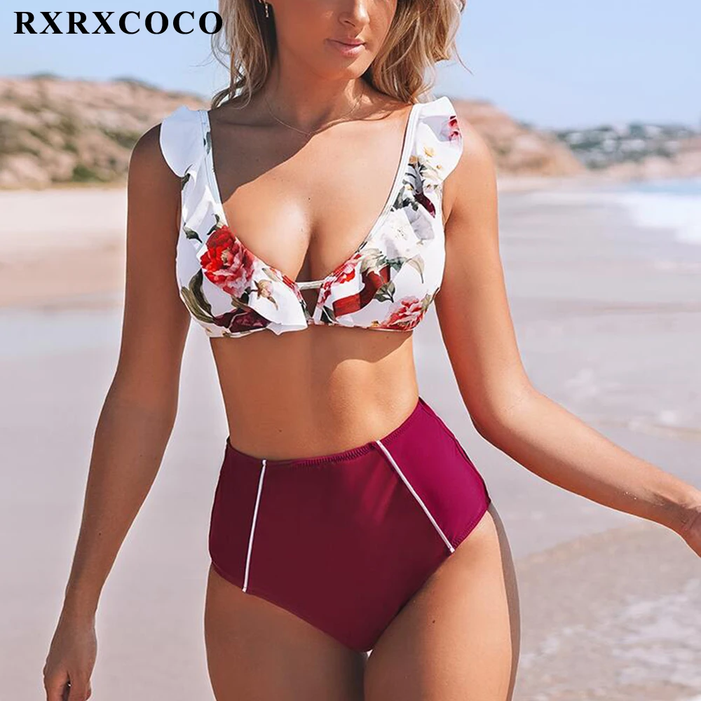 

Купальники rxcoco 2021, женская пляжная одежда с пуш-ап, купальник, женский сексуальный купальный костюм, бикини с высокой талией, женские бикини ...