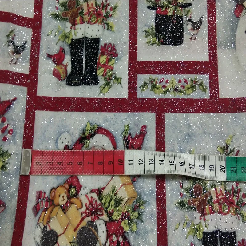 

Viaphil 100% Cotton Fabric Brand New Silver Stamping Glitter Christmas Santa Claus B Printed Sewing Cloth Dress Clothing Textile