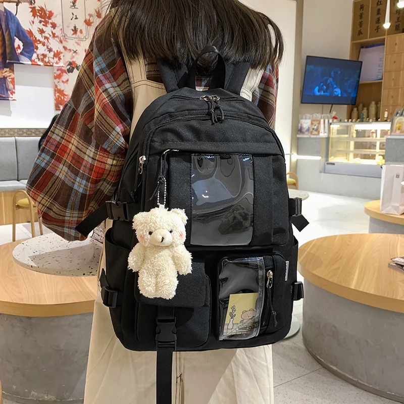 

Модный женский рюкзак HOCODO с несколькими карманами, водонепроницаемый нейлоновый симпатичный однотонный школьный ранец для девочек-подрос...