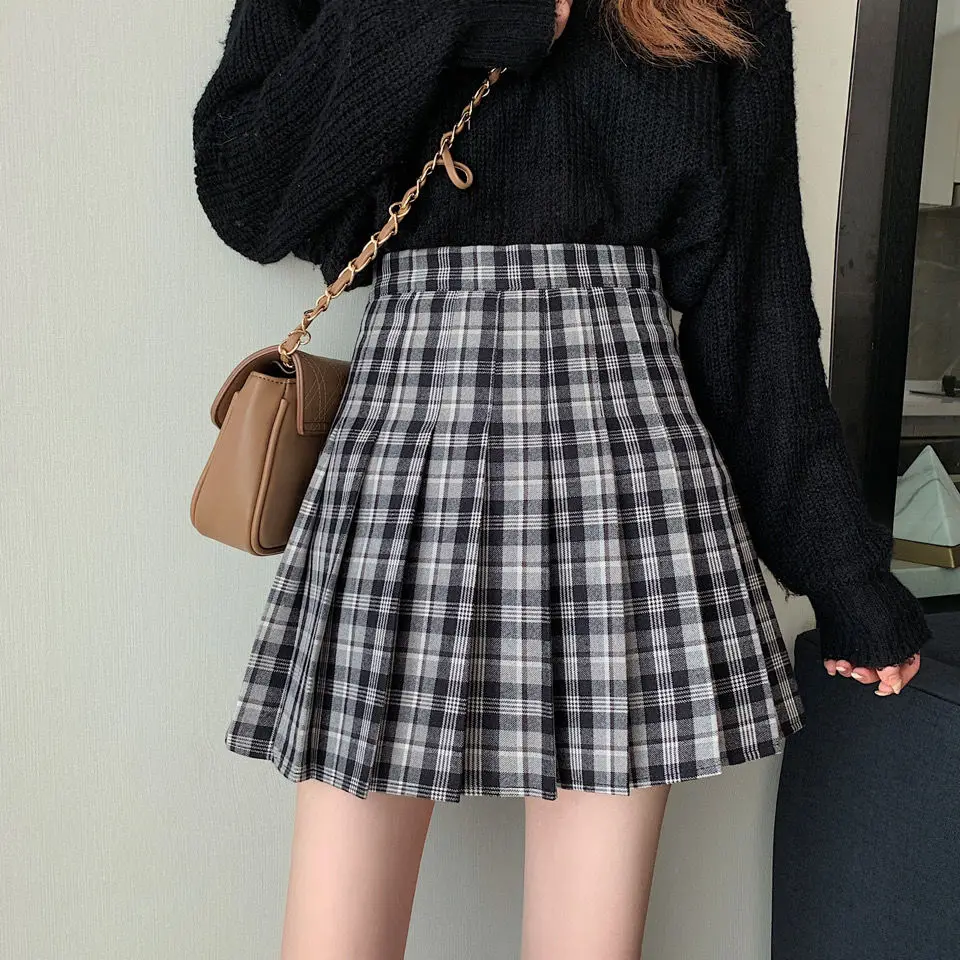 

College Style Plaid Skirt Women 2021 Autumn and Winter Korean High Waist Pleated Mini Skirt A-line Female