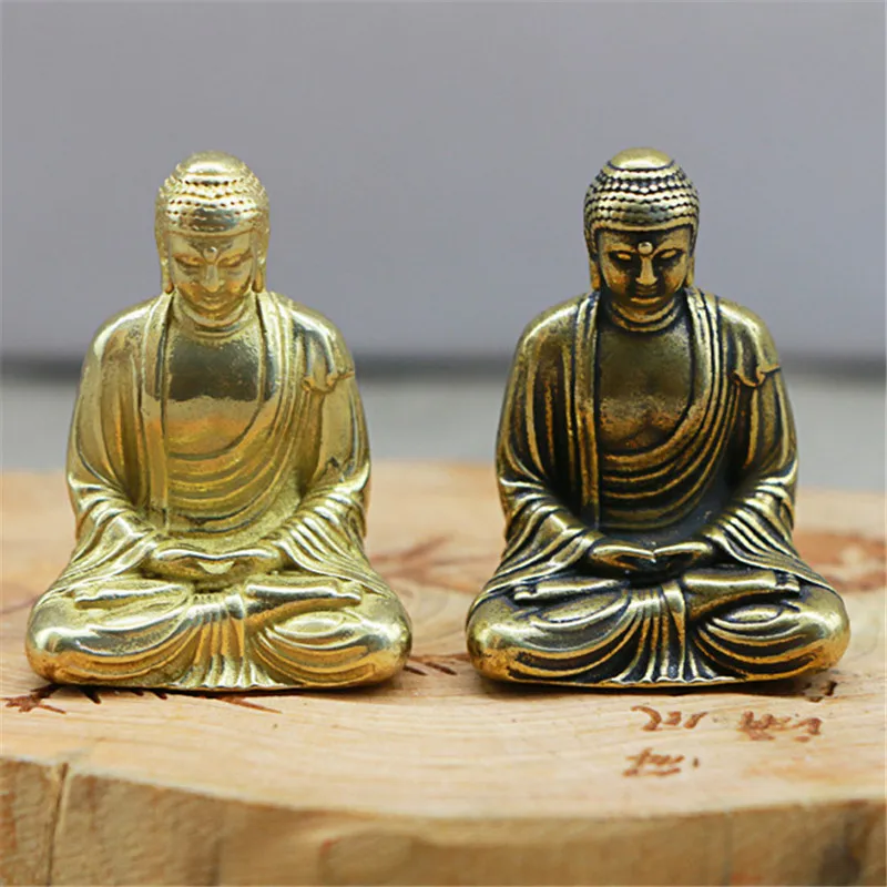 Миниатюрная портативная латунная статуя Будды дзен карманная сидячая ручная