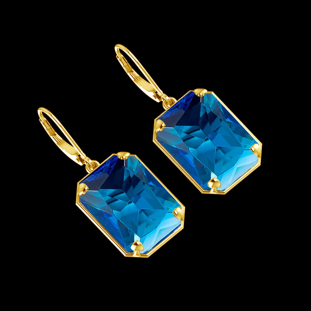 Real Silver 925 Earrings Drop Earrings For Women Blue Topaz Accessories Ocean Gold Plated Fine Jewelry 2022 Luxury Brands images - 6