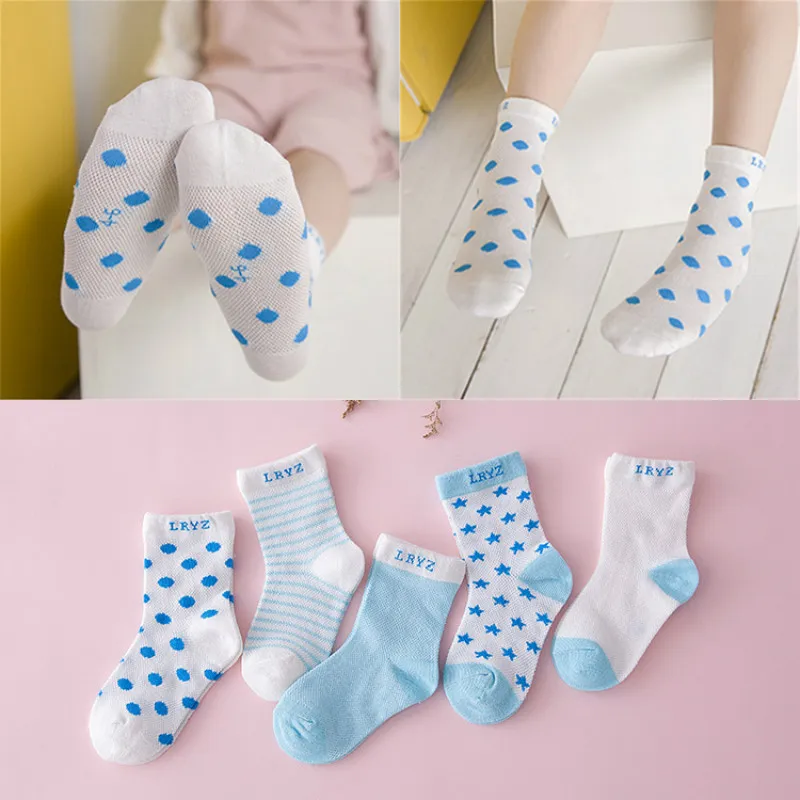 Calcetines de malla de verano para ni&ntilde;os, medias n&aacute;uticas de seda de hielo y cristal, de 0 a 6 a&ntilde;os, 5 par/lote-0