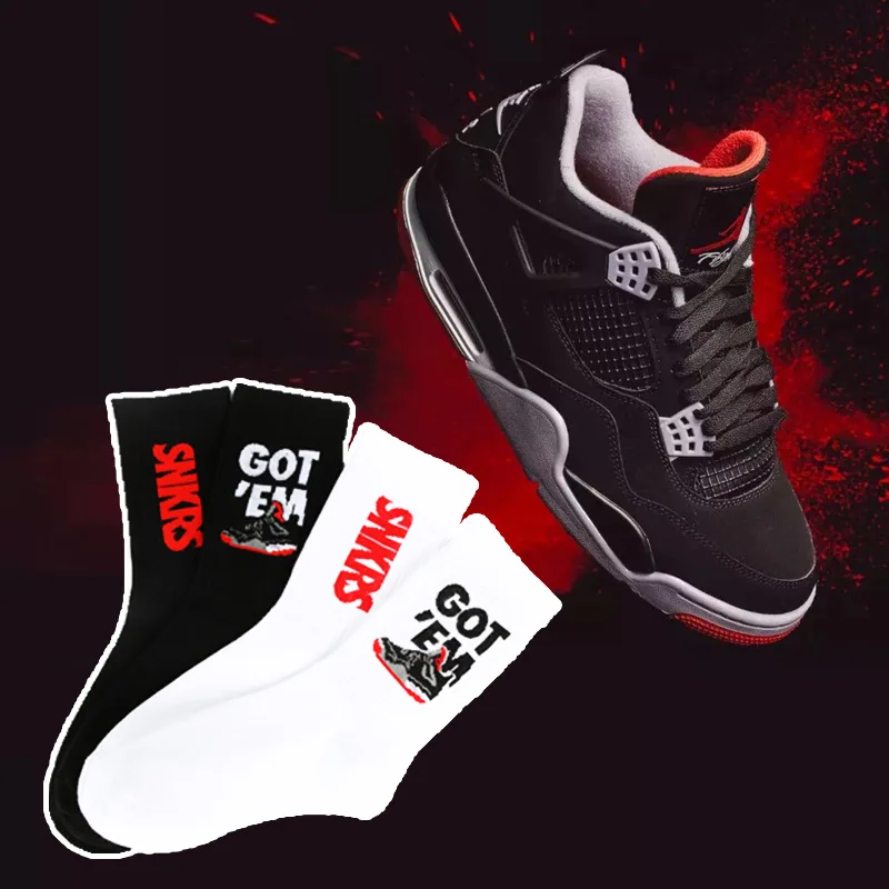 

Adult Cotton Black White Crew Socks Top Shoes LOGO SNKRS GOTEM GOT ME EM Basketball Man Game Sport School Pop For Street SNEAKER