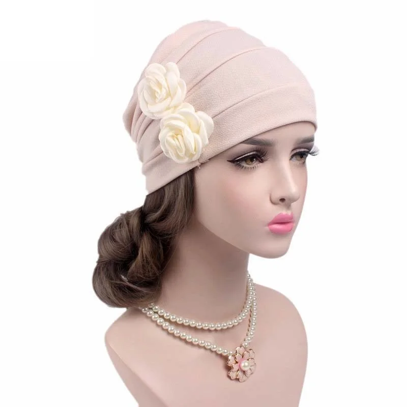

two flowers solid color women's chemo cap