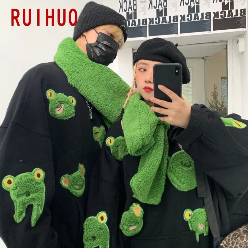 RUIHUO лягушка пуловер Толстовка для мужчин Harajuku Японская уличная одежда мужская