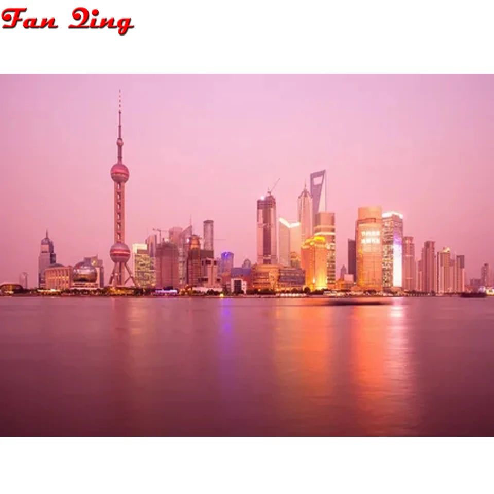 Алмазная вышивка город ночной вид Шанхай картина Стразы Настенный декор 5D
