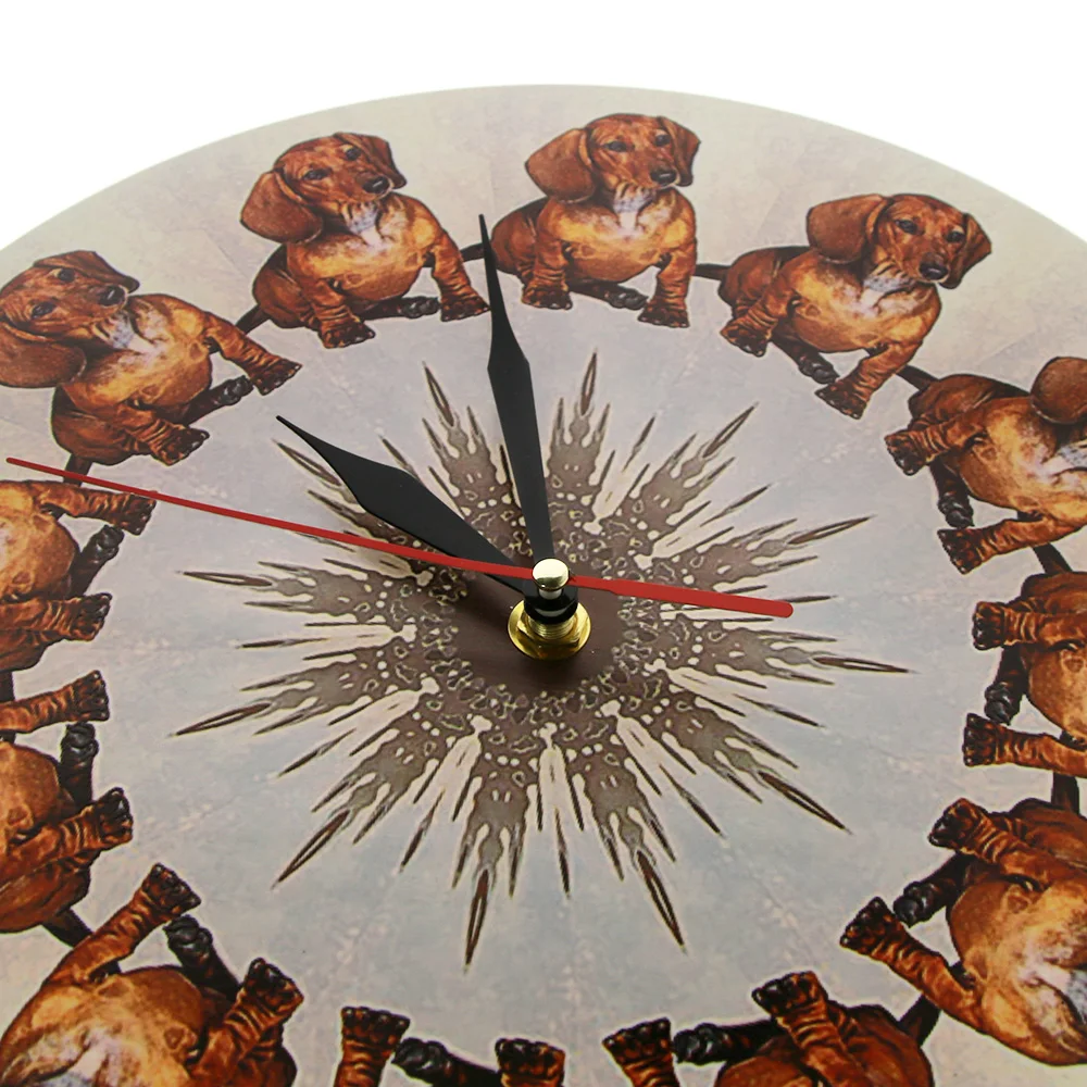 Puppy Dachshund Dog Printed Wall Clock Wieners Modern Timepiece Nursery Decoration Pet Shop Hanging Watch Animal Lover Gift | Дом и сад