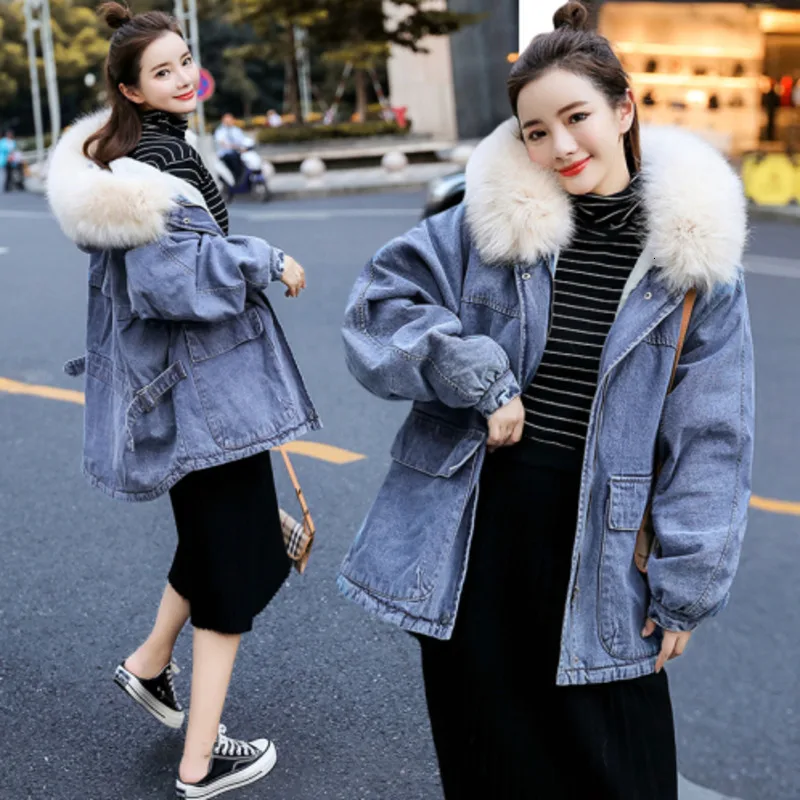 Зимняя джинсовая куртка для женщин с кроличьим меховым воротником Chaqueta Mujer, длинное пальто для женщин, плотные уличные Базовые Куртки